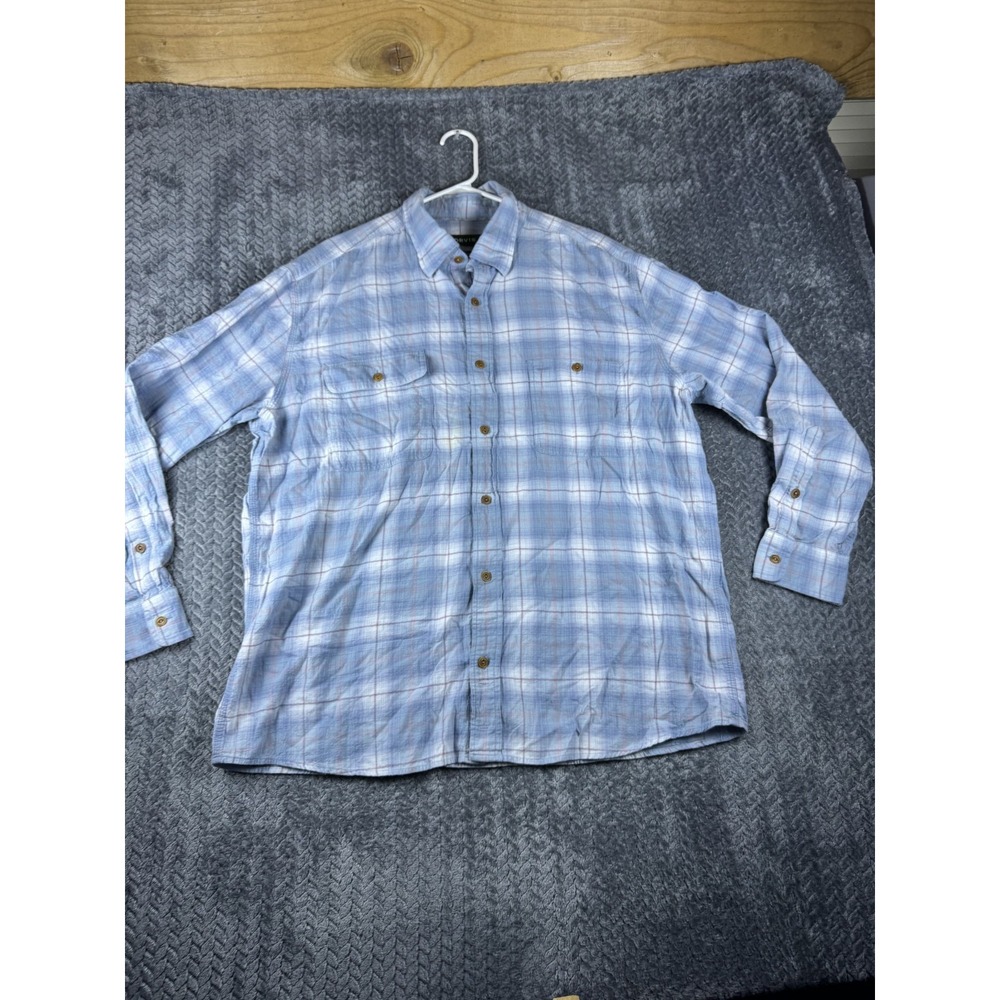 Orvis Active Fit Shirt Mens XL Blue Plaid Cotton Stretch Long Sleeve Button Up